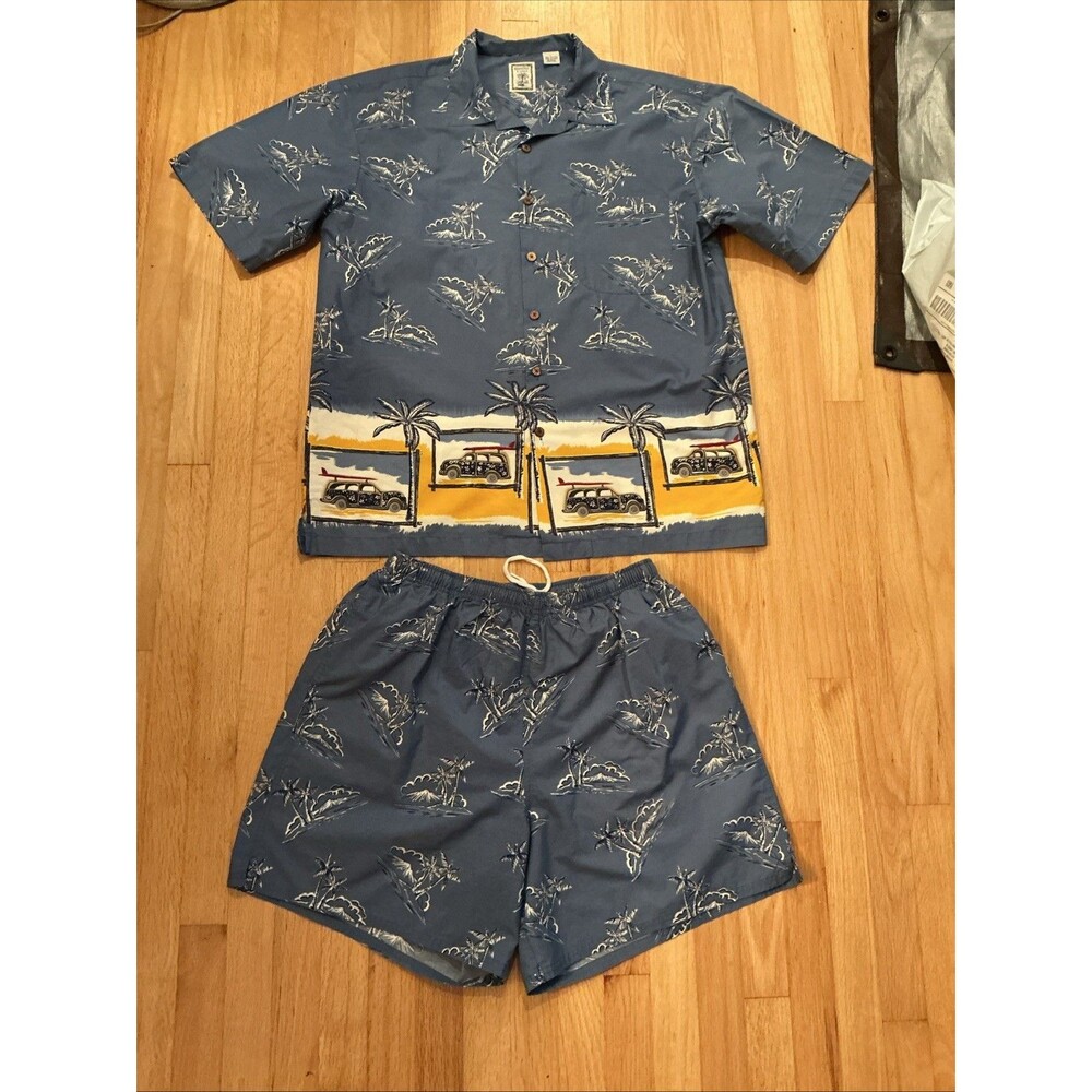 Roundtree & Yorke Men’s Beach Shirt & Swim Shorts Set Sz L Cotton